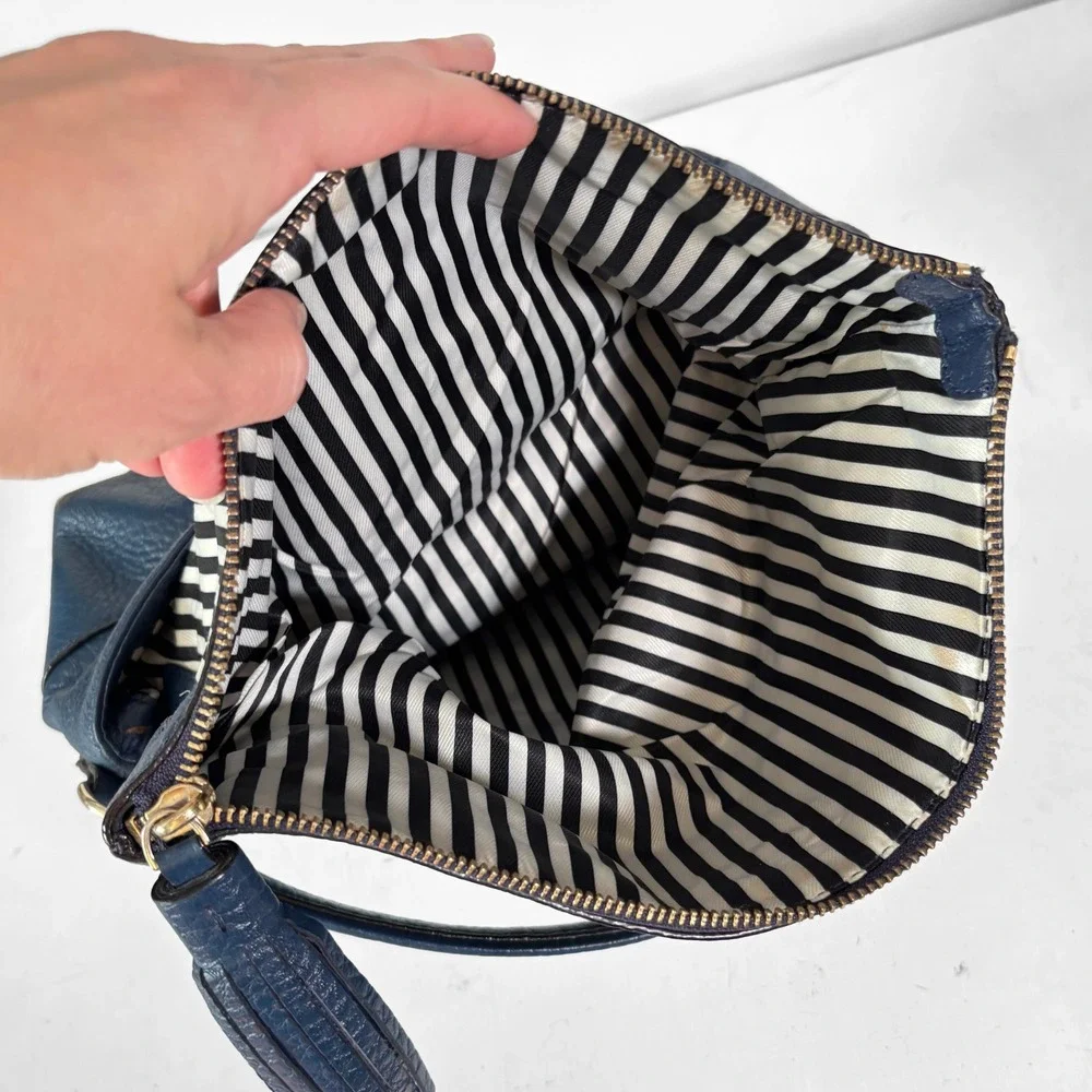 Kate Spade Cobble Hill Little Minka Navy Blue Pebbled Leather Satchel Bag